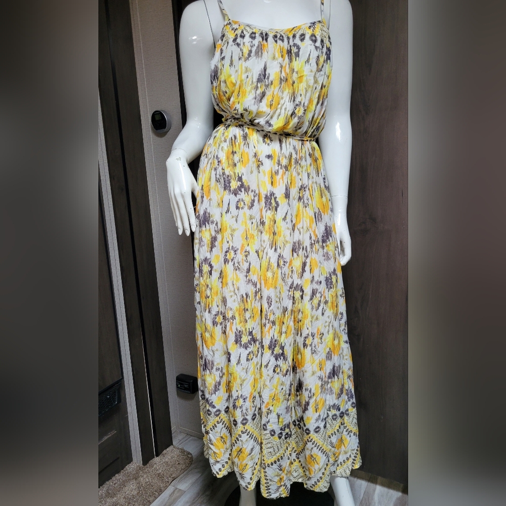Long floral dress 100% rayon OLIVACEOUS talla L - Picture 7 of 10